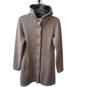 Kuhl Born In The Mountains Women Sweater Jacket Tan Winter Fleece Lined Hood-S